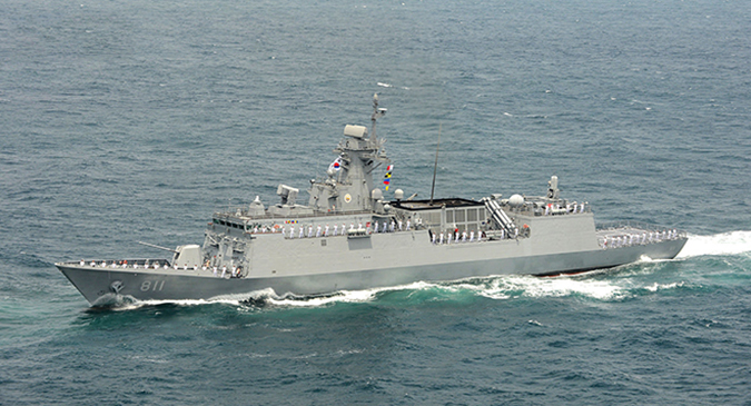 S.Korea launches new frigate capable of striking North Korea