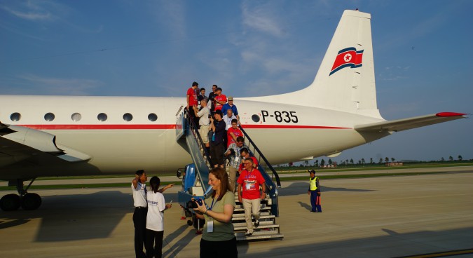 Disembarking Ilyushin 18D|Photo credit: NK News