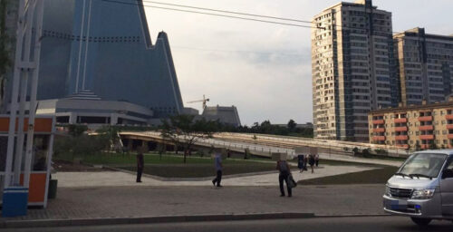 Entrance wall to Pyongyang’s Ryugyong Hotel demolished