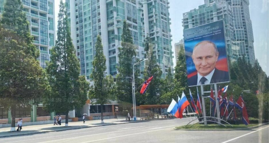 North Korea lines streets with Putin portraits and Russian flags ahead of visit